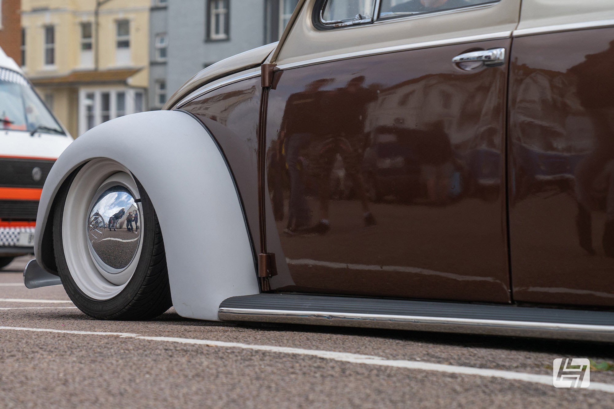 two tone brown and cream VW Beetle with thick body and running board trim fitted