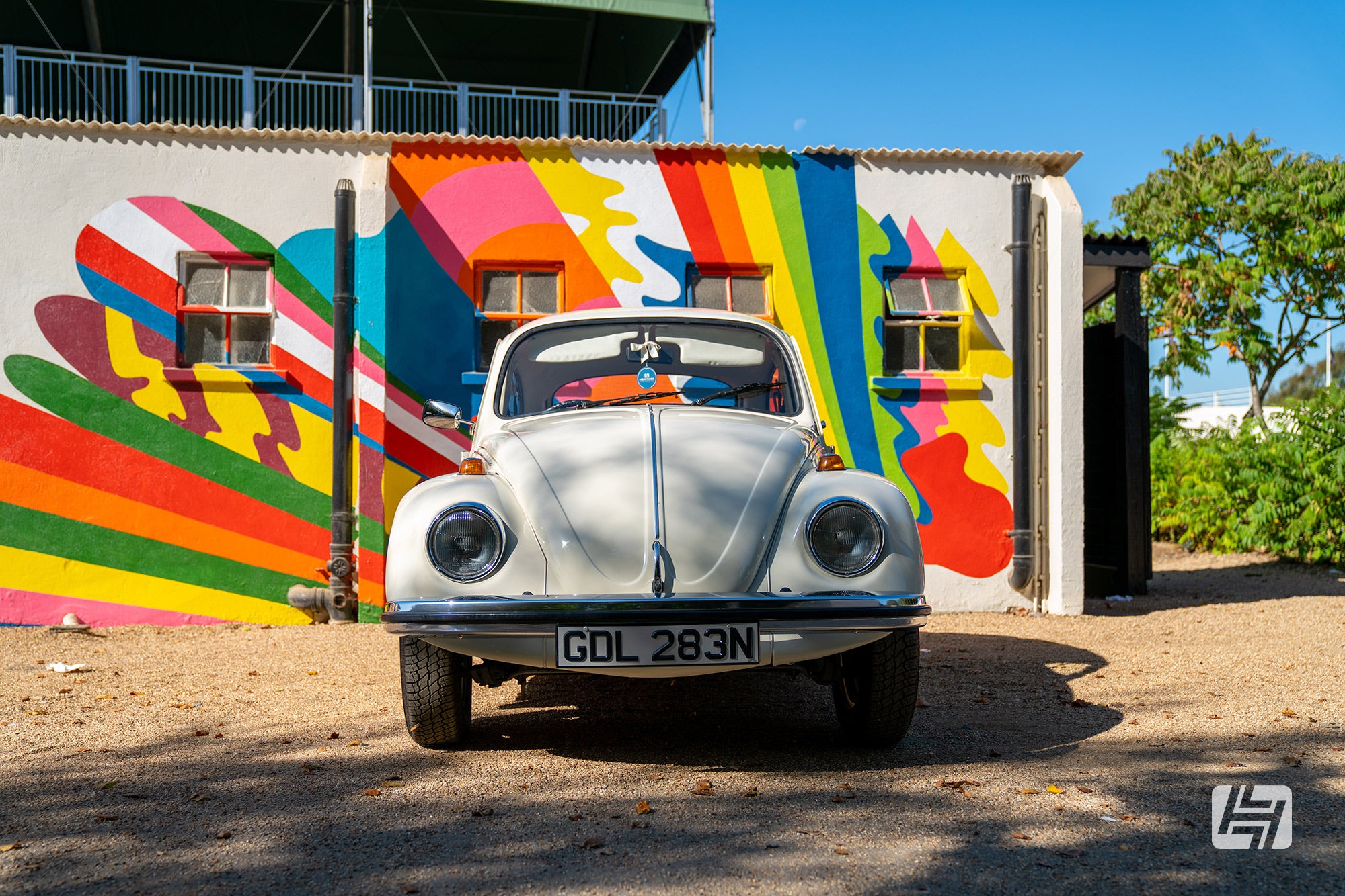 Front shot of late specification VW Beetle in white